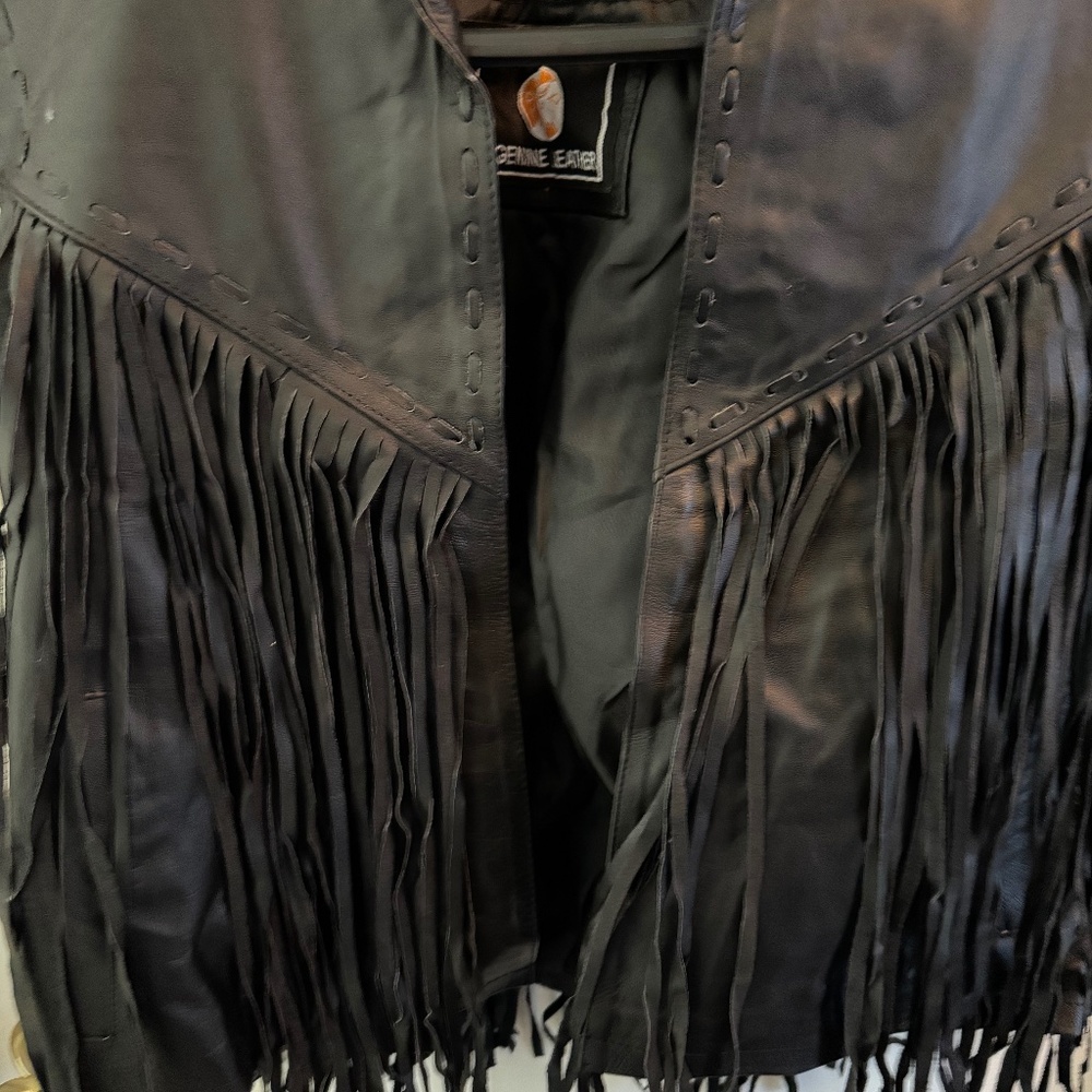 Black Leather Fringe Vest